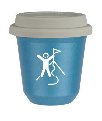 Tasse 80 ml BLEU CLAIR MÉTALLIQUE "Escalade 1 (blanc)", avec couvercle blanc Tasse 80 ml BLEU CLAIR MÉTALLIQUE "Escalade 1 (blanc)", avec couvercle blanc