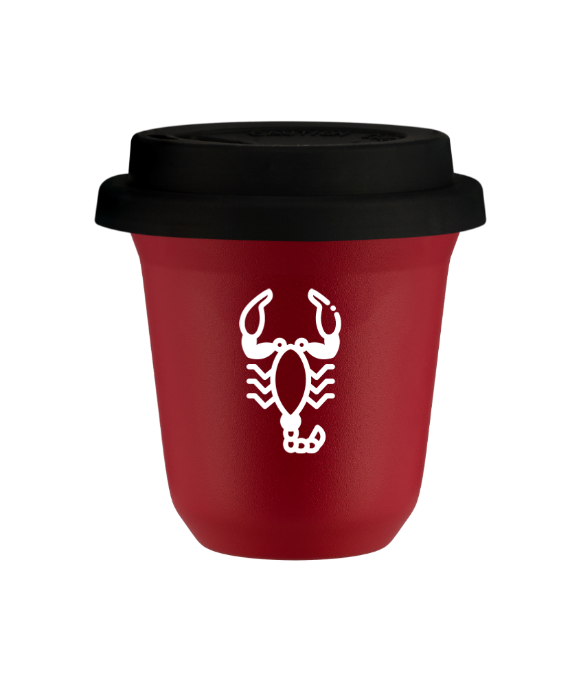 Tasse 80 ml ROUGE "Scorpion (blanc)", avec couvercle noir Tasse 80 ml ROUGE "Scorpion (blanc)", avec couvercle noir
