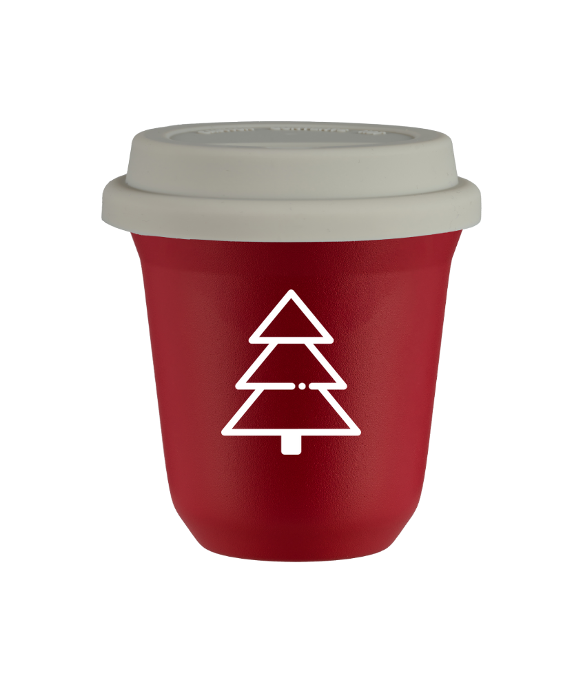 Tasse 80 ml ROUGE "Sapin de Noël (blanc)", avec couvercle blanc