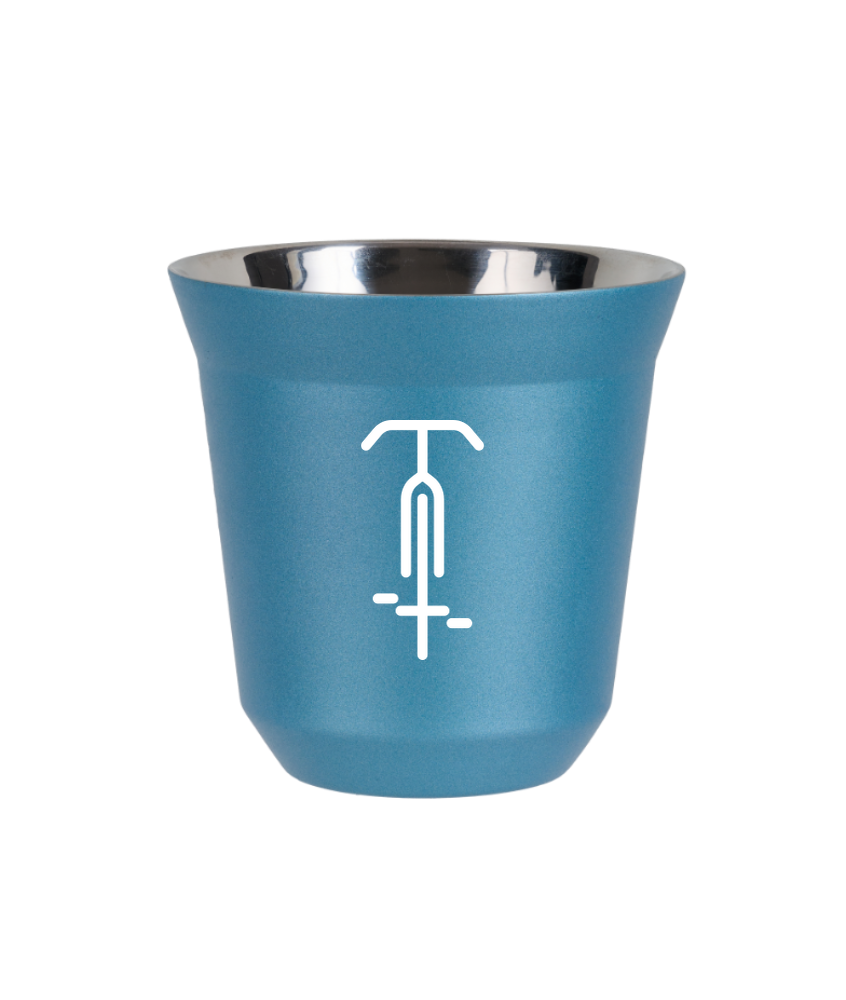 Tasse 80 ml BLEU CLAIR MÉTALLIQUE "Cyclisme 1 (blanc)"