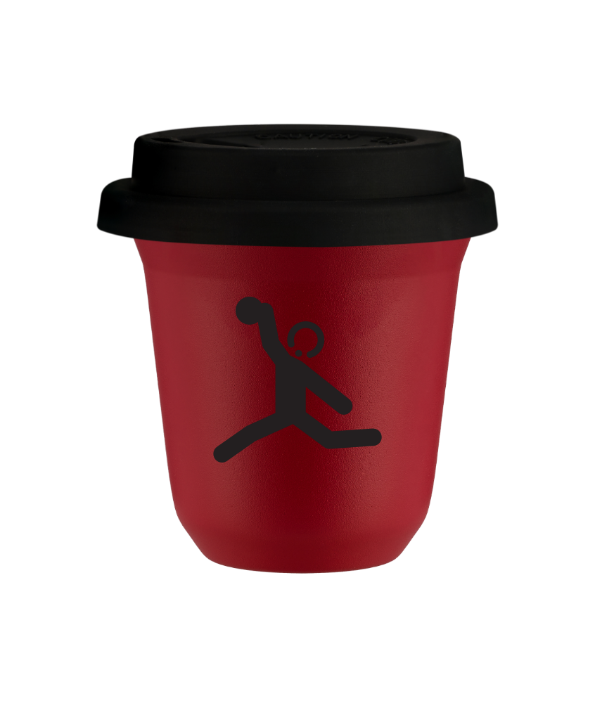 Tasse 80 ml ROUGE "Lancer du disque (noir)", avec couvercle noir
