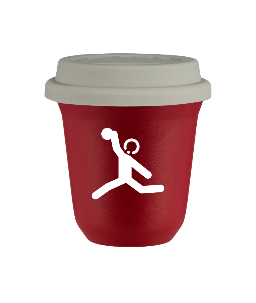 Tasse 80 ml ROUGE "Lancer du disque (blanc)", avec couvercle blanc Tasse 80 ml ROUGE "Lancer du disque (blanc)", avec couvercle blanc