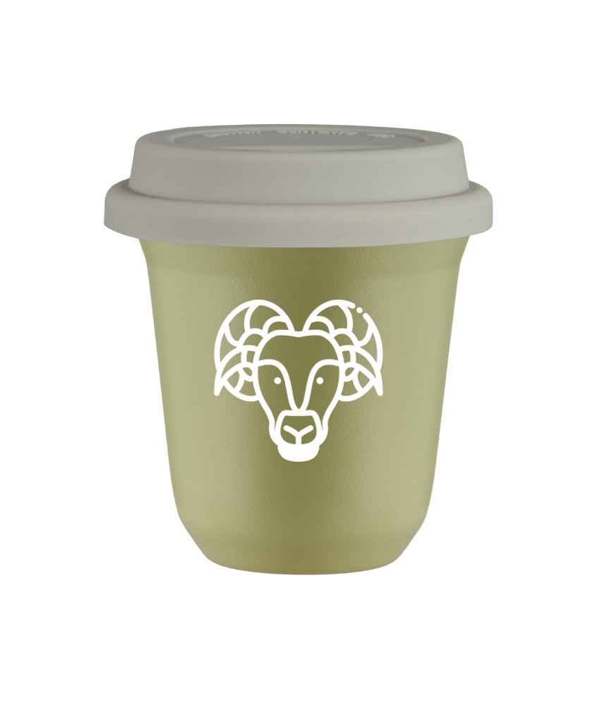 Tasse 80 ml PISTACHE "Bélier (blanc)", avec couvercle blanc Tasse 80 ml PISTACHE "Bélier (blanc)", avec couvercle blanc