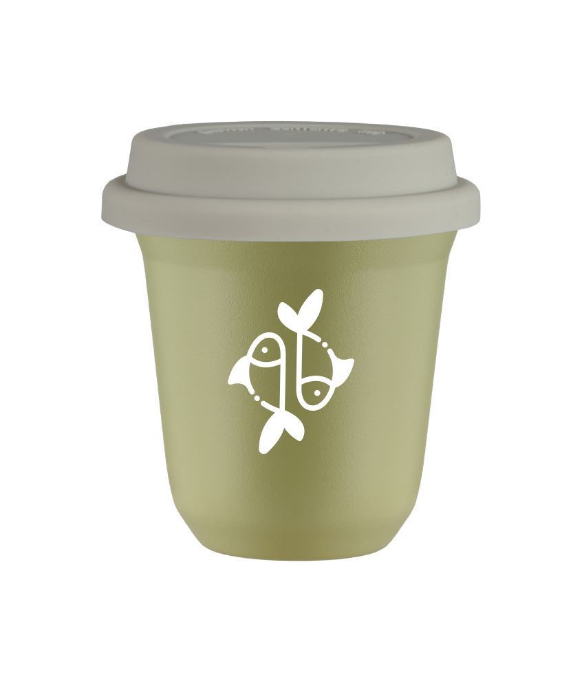 Tasse 80 ml PISTACHE "Poissons (blanc)", avec couvercle blanc Tasse 80 ml PISTACHE "Poissons (blanc)", avec couvercle blanc