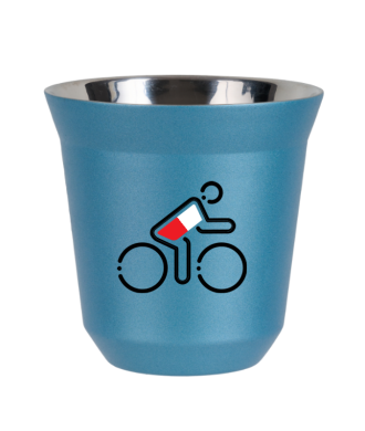 Tasse 80 ml BLEU CLAIR MÉTALLIQUE "Cycliste aux couleurs polonaises (noir)" Tasse 80 ml BLEU CLAIR MÉTALLIQUE "Cycliste aux couleurs polonaises (noir)"