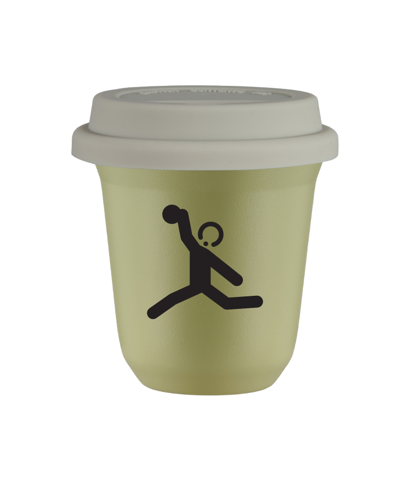 Tasse 80 ml PISTACHE "Lancer du disque", avec couvercle blanc Tasse 80 ml PISTACHE "Lancer du disque", avec couvercle blanc