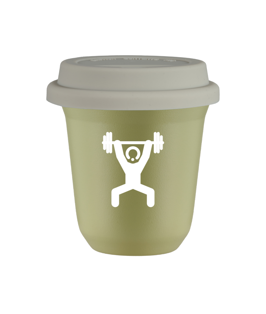 Tasse 80 ml PISTACHE "Homme fort 1 (blanc)", avec couvercle blanc Tasse 80 ml PISTACHE "Homme fort 1 (blanc)", avec couvercle blanc