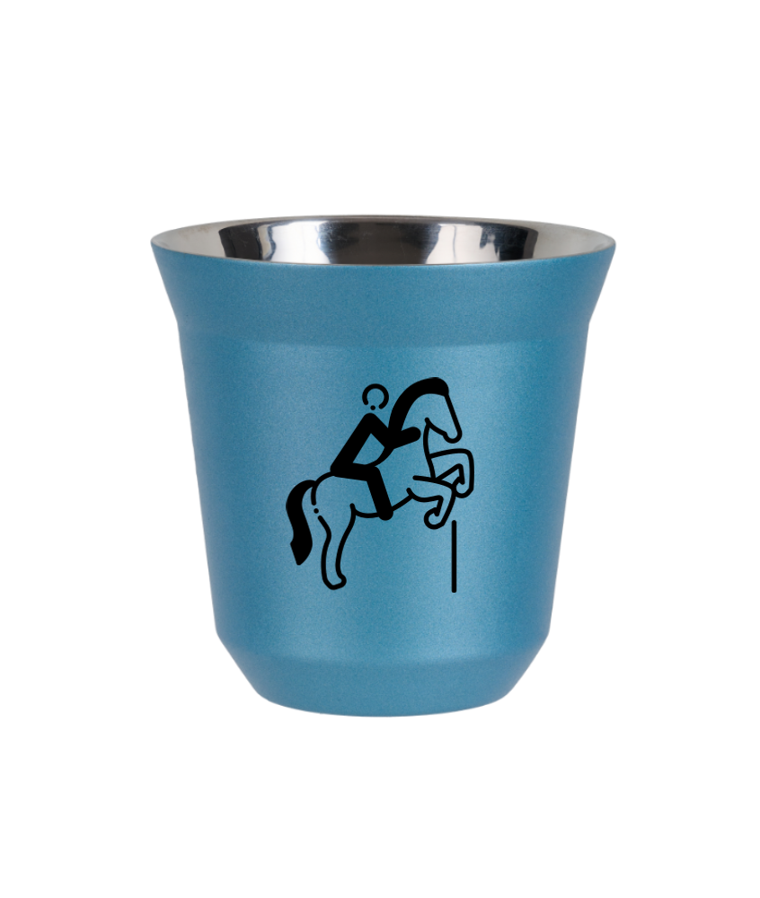 Tasse 80 ml BLEU CLAIR MÉTALLIQUE "Équitation 1 (noir)"