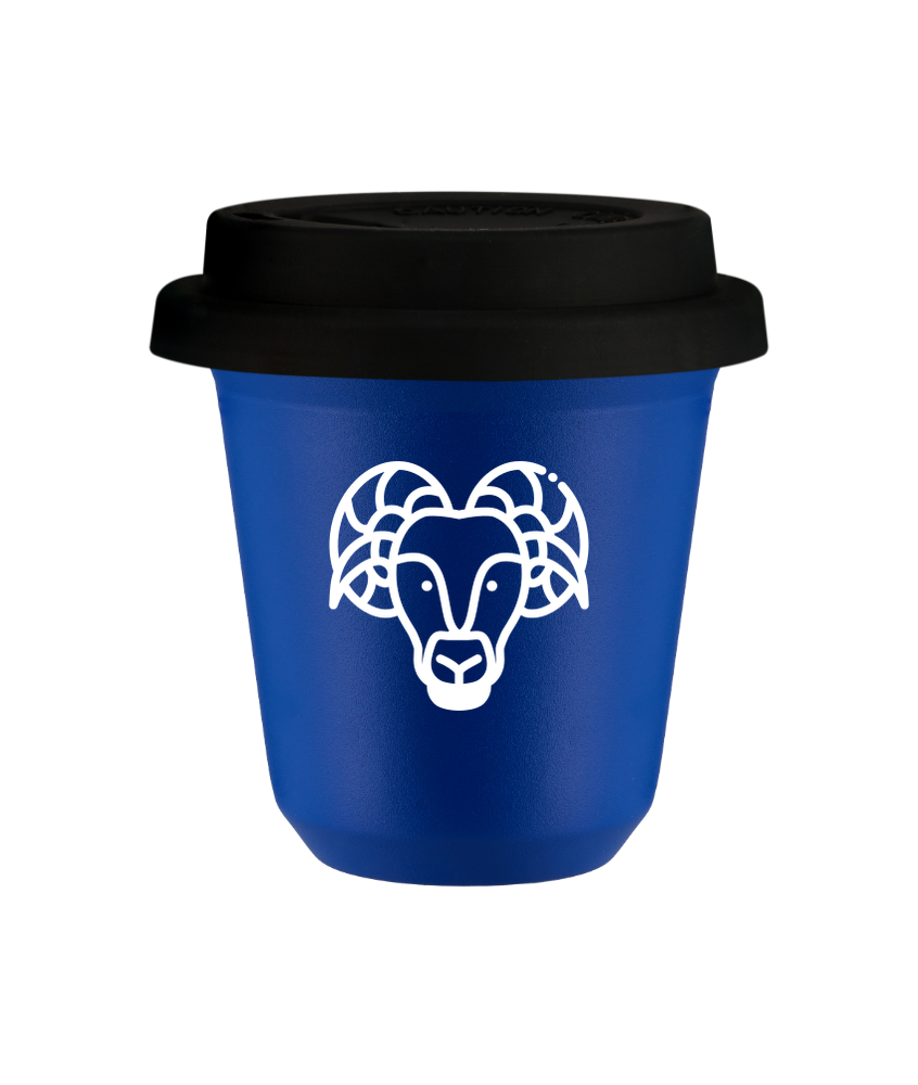 Tasse 80 ml BLEU "Bélier (blanc)", avec couvercle noir Tasse 80 ml BLEU "Bélier (blanc)", avec couvercle noir