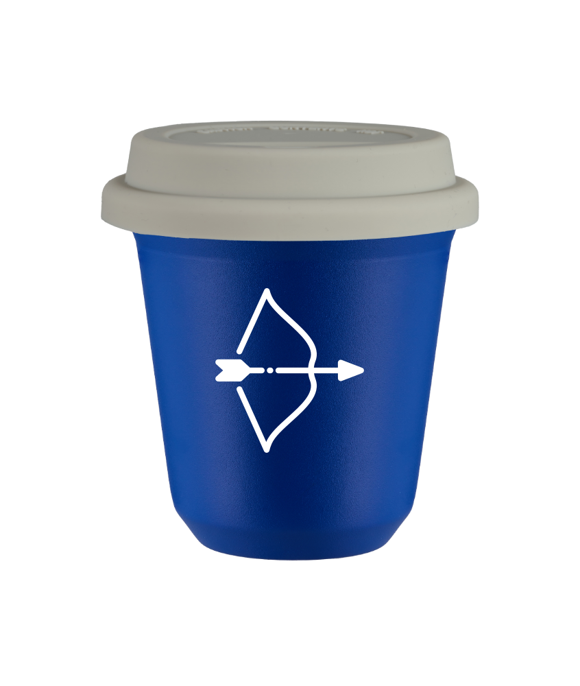 Tasse 80 ml BLEU "Sagittaire (blanc)", avec couvercle blanc Tasse 80 ml BLEU "Sagittaire (blanc)", avec couvercle blanc