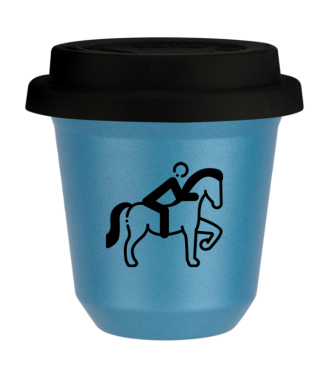 Tasse 80 ml BLEU CLAIR MÉTALLIQUE "Équitation 2", avec couvercle noir Tasse 80 ml BLEU CLAIR MÉTALLIQUE "Équitation 2", avec couvercle noir