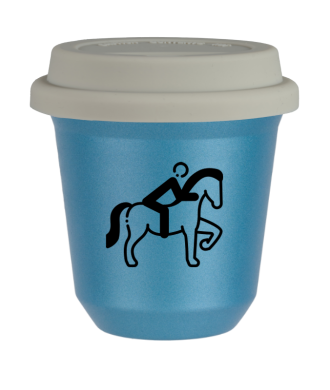 Tasse 80 ml BLEU CLAIR MÉTALLIQUE "Équitation 2", avec couvercle blanc Tasse 80 ml BLEU CLAIR MÉTALLIQUE "Équitation 2", avec couvercle blanc