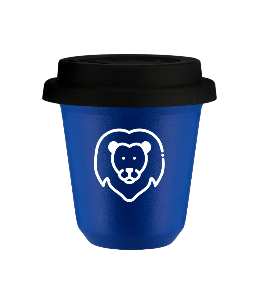 Tasse 80 ml BLEU "Lion (blanc)", avec couvercle noir