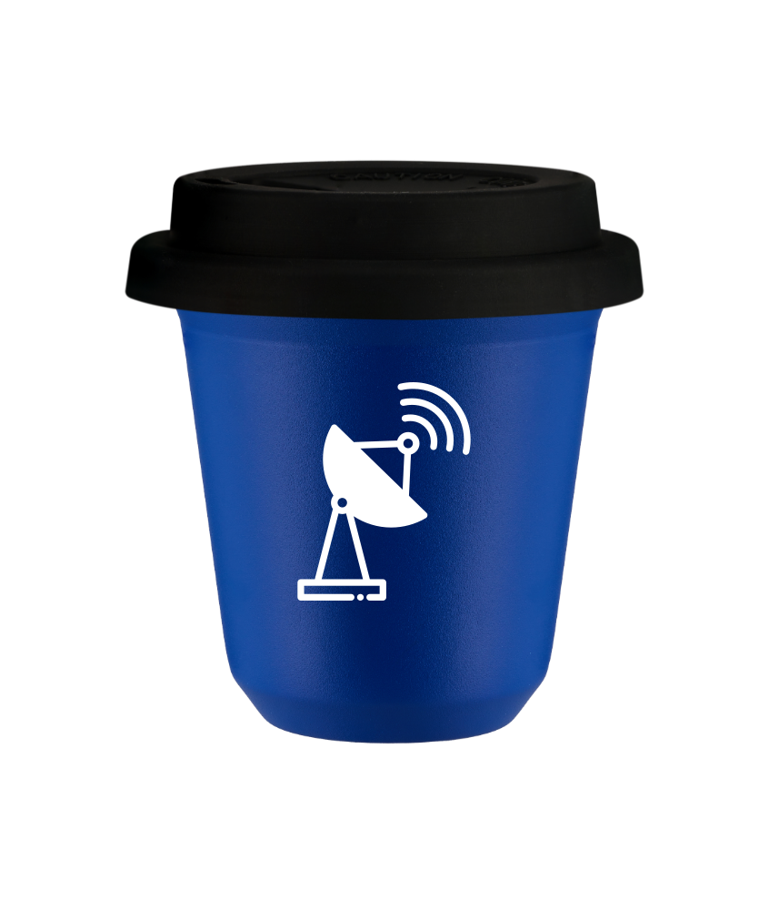 Tasse 80 ml BLEU "Antenne (blanc)", avec couvercle noir Tasse 80 ml BLEU "Antenne (blanc)", avec couvercle noir