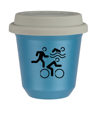 Tasse 80 ml BLEU CLAIR MÉTALLIQUE "Sports", avec couvercle blanc Tasse 80 ml BLEU CLAIR MÉTALLIQUE "Sports", avec couvercle blanc