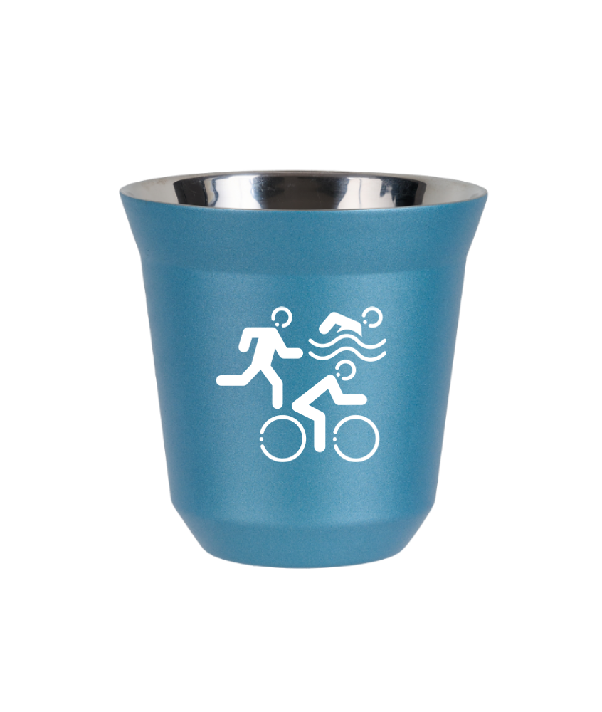 Tasse 80 ml BLEU CLAIR MÉTALLIQUE "Sports (blanc)"