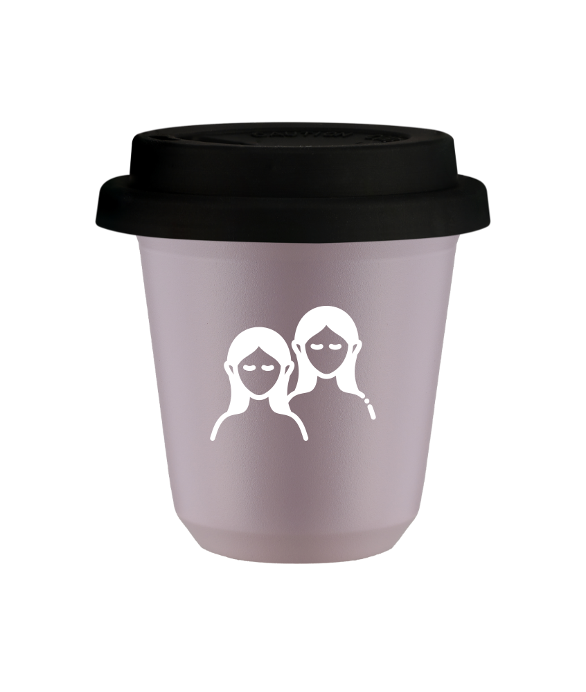 Tasse 80 ml LAVANDE "Gémeaux (blanc)", avec couvercle noir