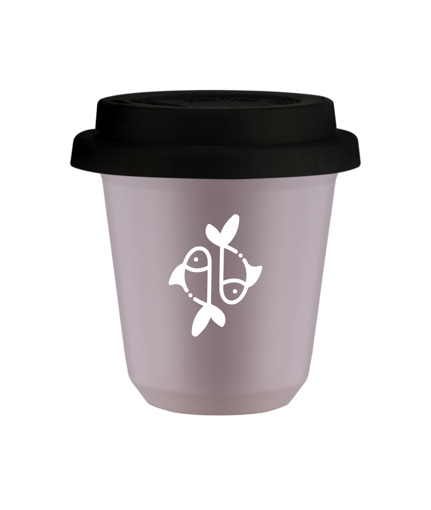 Tasse 80 ml LAVANDE "Poissons (blanc)", avec couvercle noir