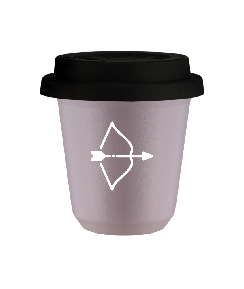 Tasse 80 ml LAVANDE "Sagittaire (blanc)", avec couvercle noir Tasse 80 ml LAVANDE "Sagittaire (blanc)", avec couvercle noir