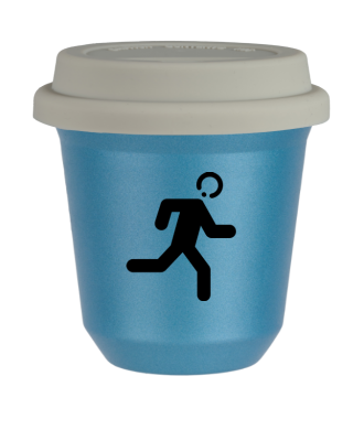Tasse 80 ml BLEU CLAIR MÉTALLIQUE "Coureur (noir)", avec couvercle blanc Tasse 80 ml BLEU CLAIR MÉTALLIQUE "Coureur (noir)", avec couvercle blanc
