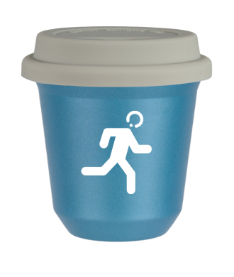 Tasse 80 ml BLEU CLAIR MÉTALLIQUE "Coureur (blanc)", avec couvercle blanc Tasse 80 ml BLEU CLAIR MÉTALLIQUE "Coureur (blanc)", avec couvercle blanc