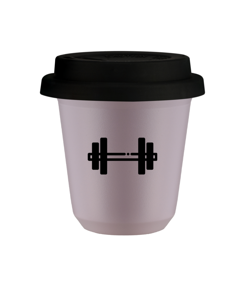Tasse 80 ml LAVANDE "Haltère (noir)", avec couvercle noir