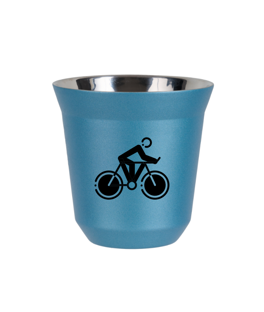 Tasse 80 ml BLEU CLAIR MÉTALLIQUE "Cyclisme 2"