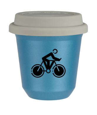 Tasse 80 ml BLEU CLAIR MÉTALLIQUE "Cyclisme 2", avec couvercle blanc Tasse 80 ml BLEU CLAIR MÉTALLIQUE "Cyclisme 2", avec couvercle blanc