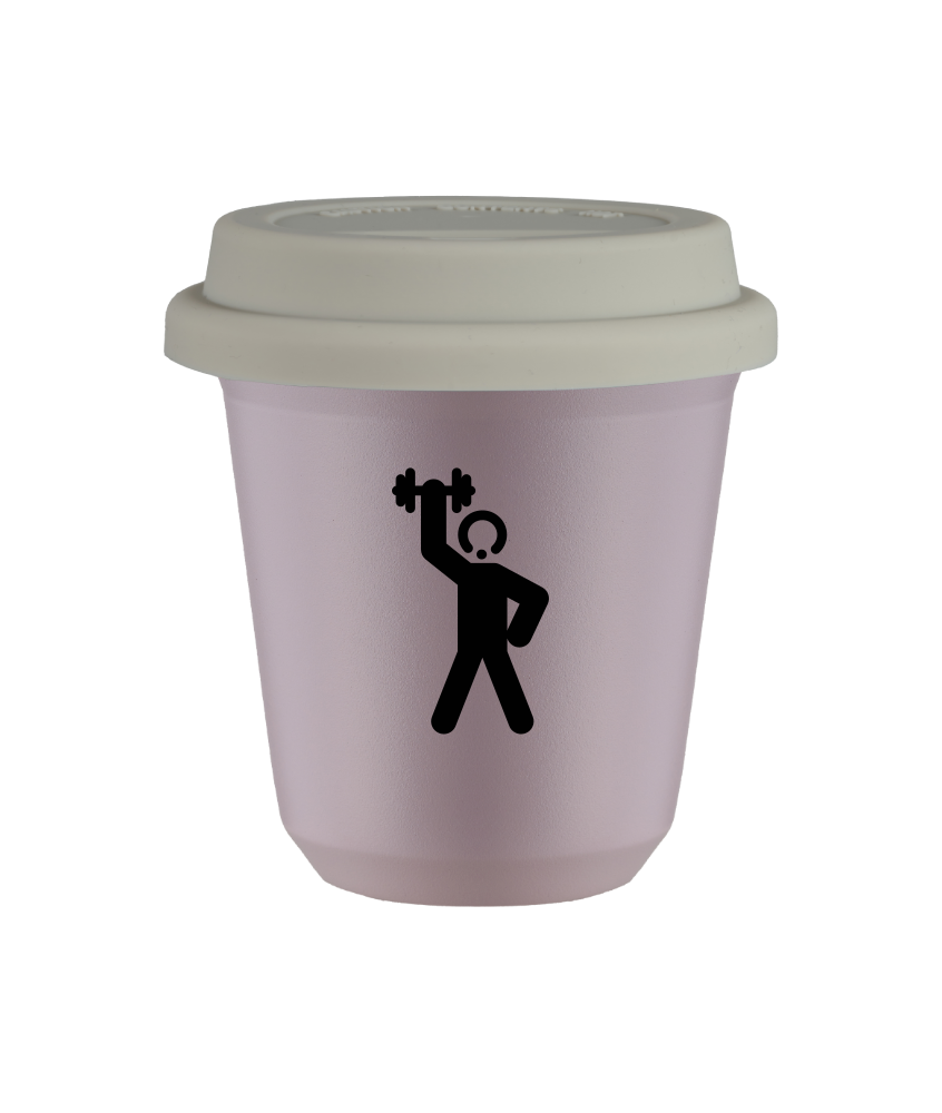 Tasse 80 ml LAVANDE "Homme fort 2 (noir)", avec couvercle blanc