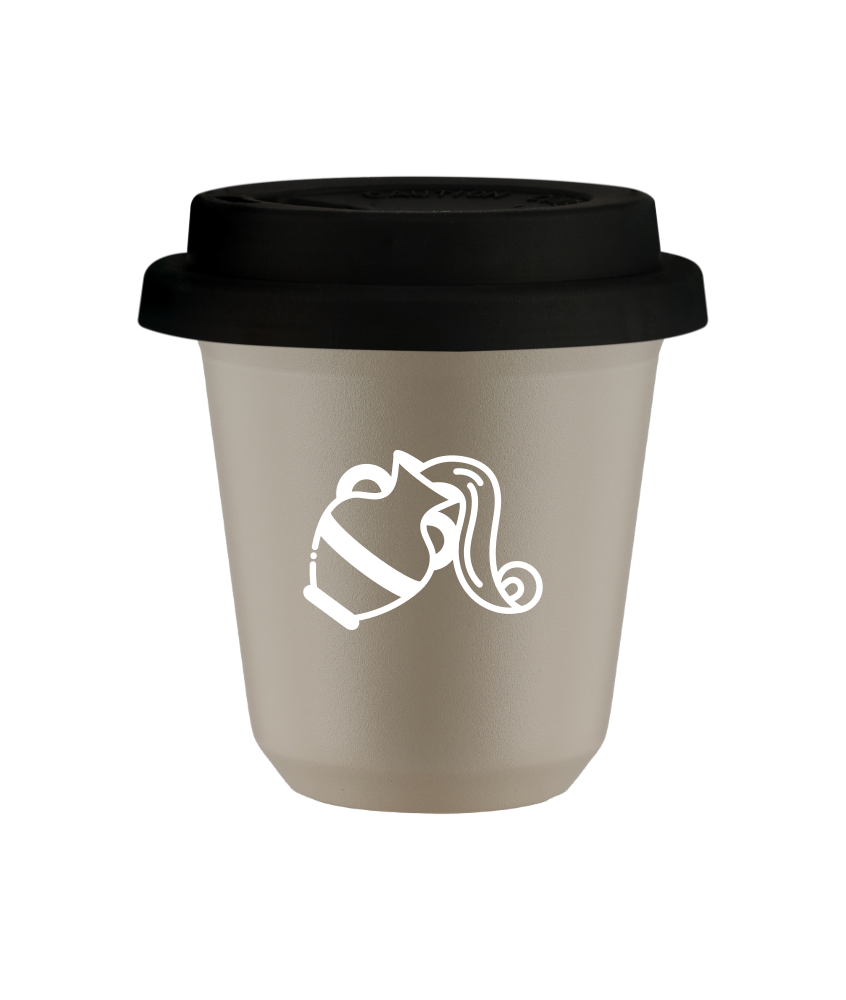 Tasse 80 ml BEIGE "Verseau (blanc)", avec couvercle noir Tasse 80 ml BEIGE "Verseau (blanc)", avec couvercle noir