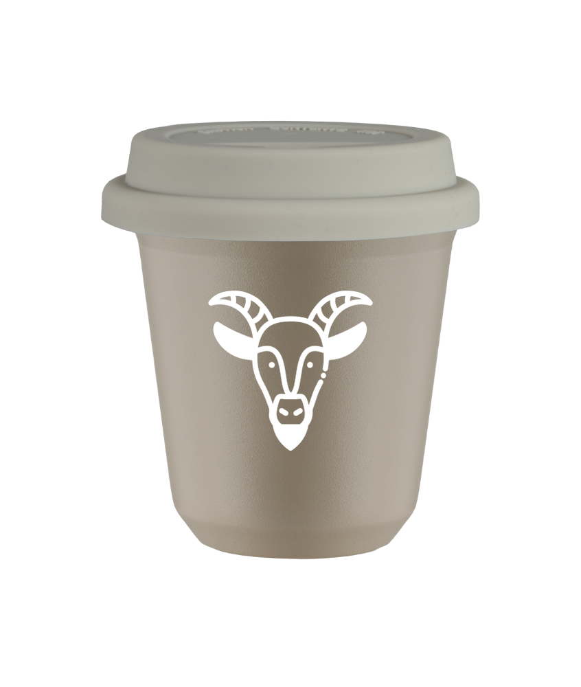 Tasse 80 ml BEIGE "Capricorne (blanc)", avec couvercle blanc Tasse 80 ml BEIGE "Capricorne (blanc)", avec couvercle blanc