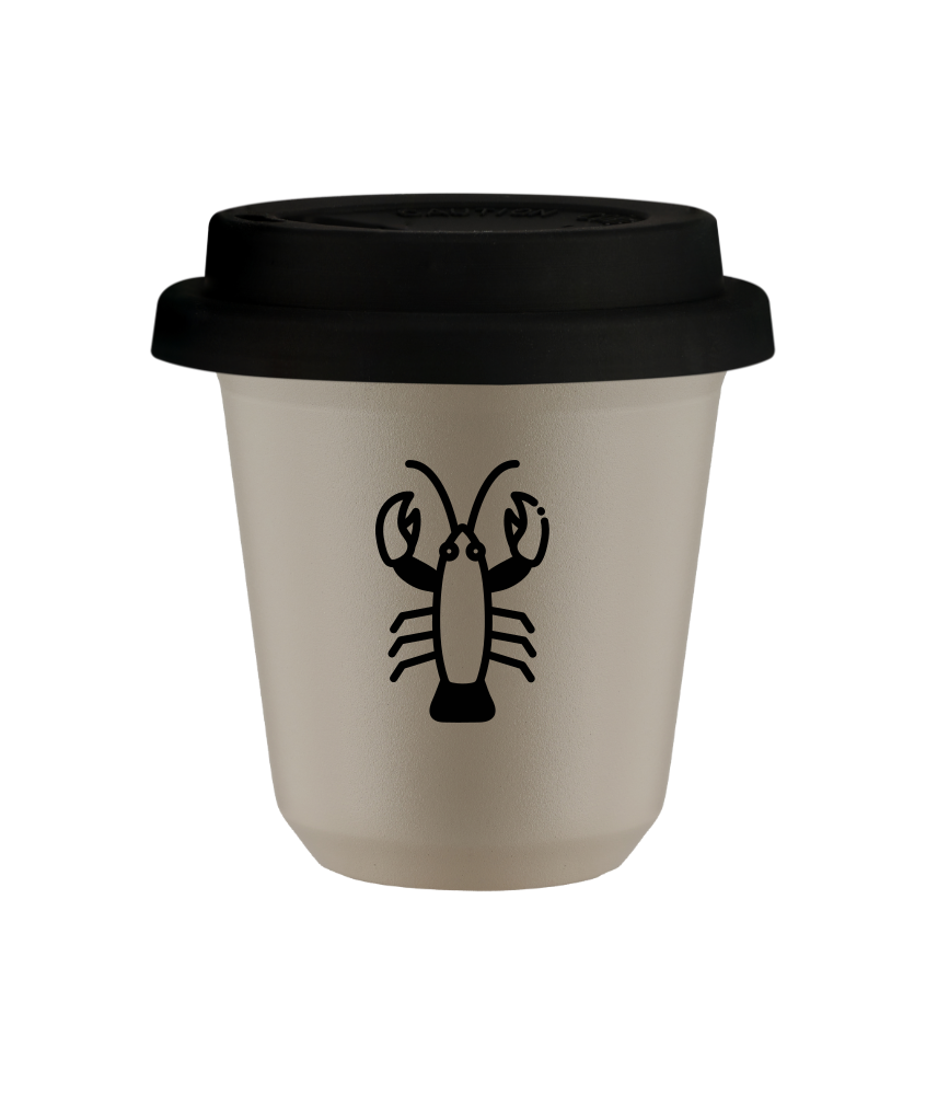 Tasse 80 ml BEIGE "Cancer", avec couvercle noir