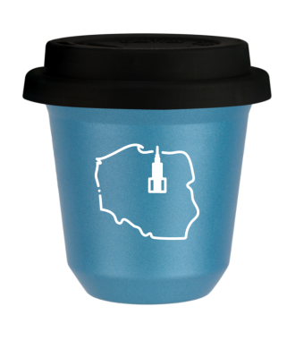 Tasse 80 ml BLEU CLAIR MÉTALLIQUE "Pologne (blanc)", avec couvercle noir Tasse 80 ml BLEU CLAIR MÉTALLIQUE "Pologne (blanc)", avec couvercle noir