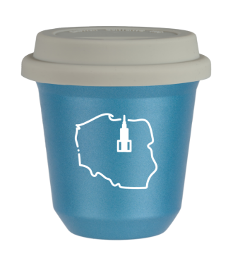 Tasse 80 ml BLEU CLAIR MÉTALLIQUE "Pologne (blanc)", avec couvercle blanc Tasse 80 ml BLEU CLAIR MÉTALLIQUE "Pologne (blanc)", avec couvercle blanc