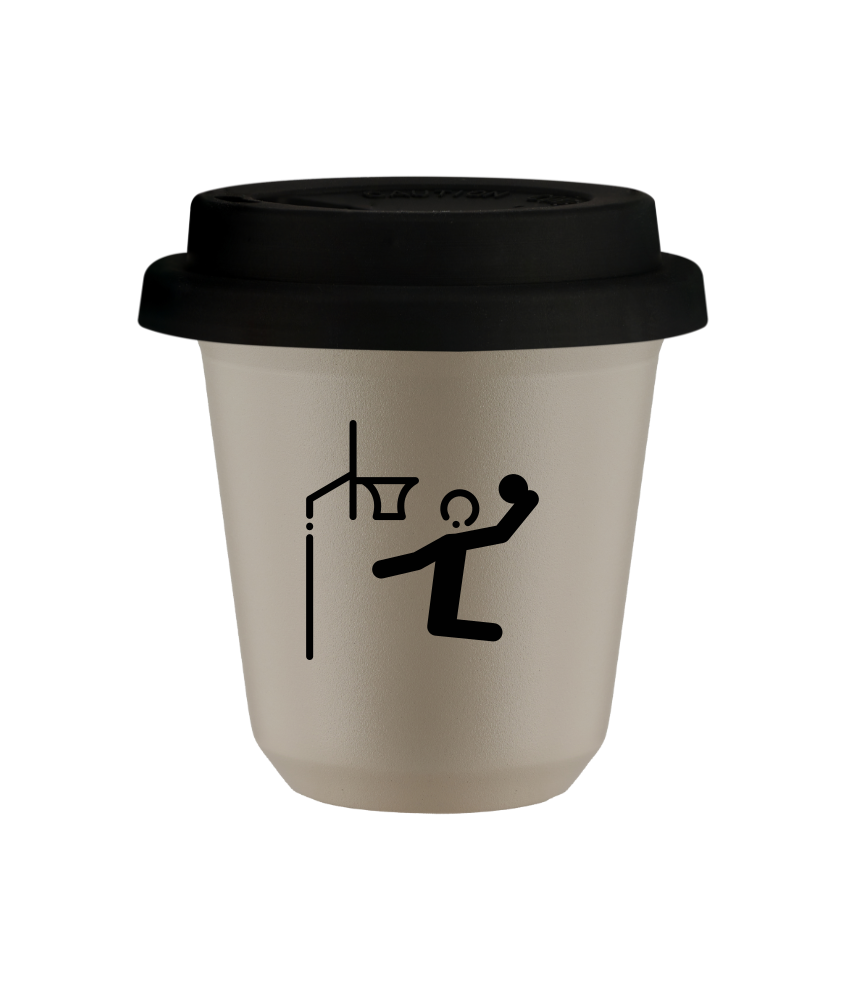 Tasse 80 ml BEIGE "Basket-ball", avec couvercle noir Tasse 80 ml BEIGE "Basket-ball", avec couvercle noir
