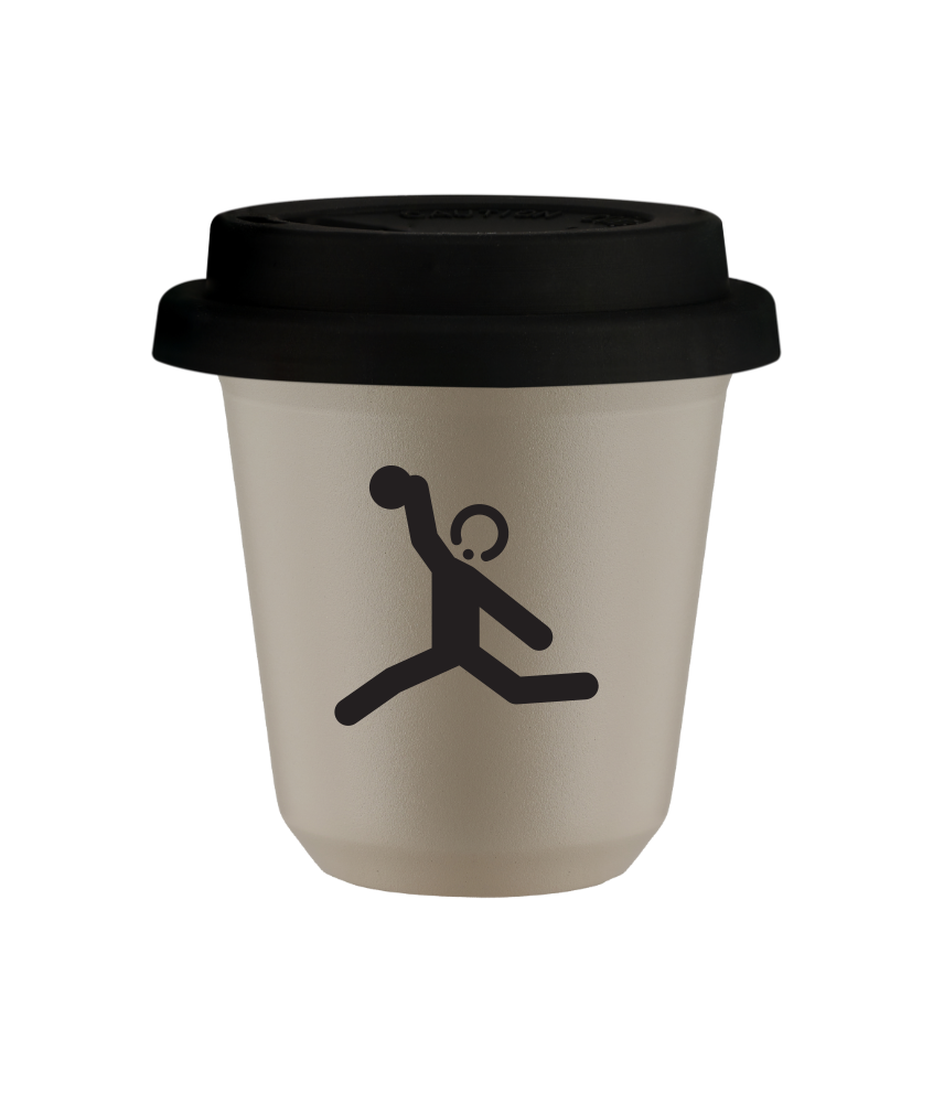 Tasse 80 ml BEIGE "Lancer du disque", avec couvercle noir