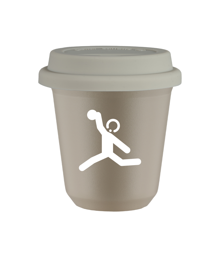Tasse 80 ml BEIGE "Lancer du disque (blanc)", avec couvercle blanc Tasse 80 ml BEIGE "Lancer du disque (blanc)", avec couvercle blanc