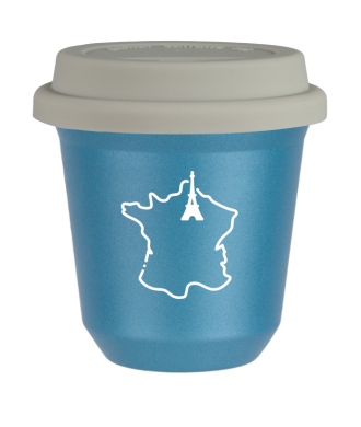 Tasse 80 ml BLEU CLAIR MÉTALLIQUE "France (blanc)", avec couvercle blanc Tasse 80 ml BLEU CLAIR MÉTALLIQUE "France (blanc)", avec couvercle blanc