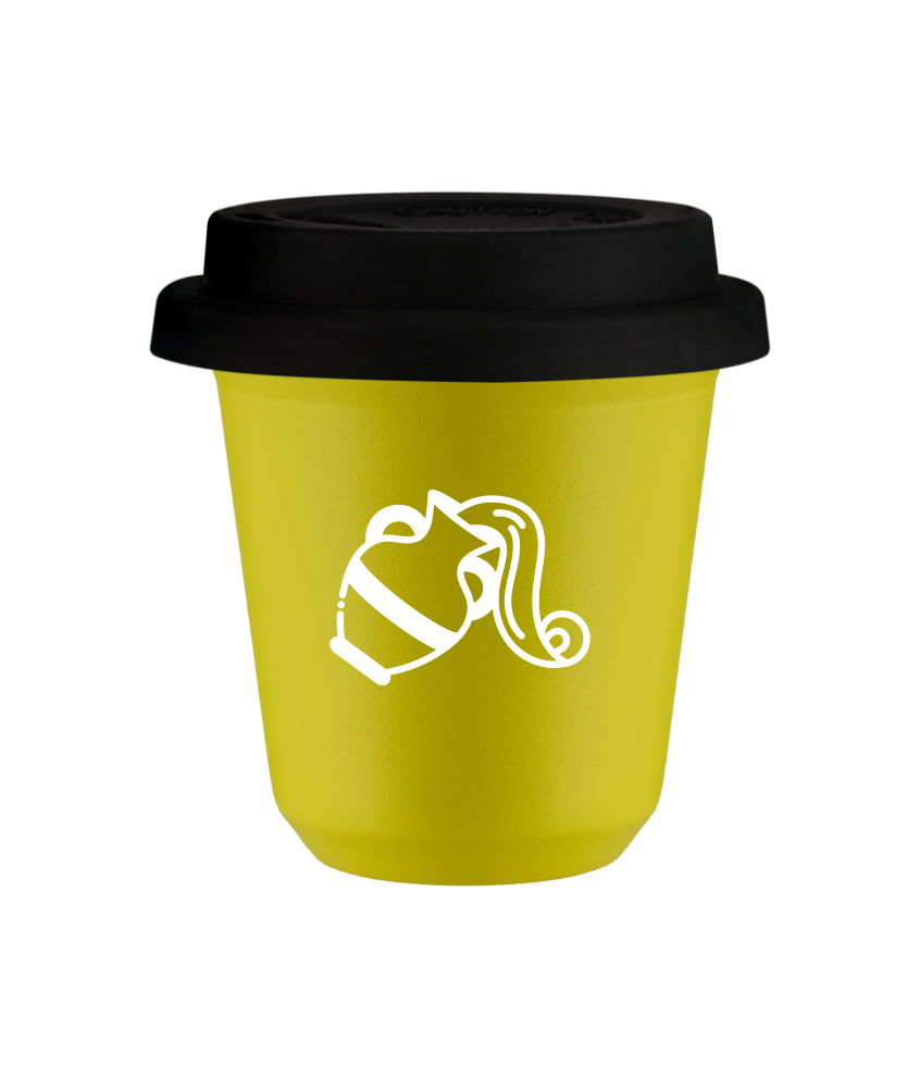 Tasse 80 ml JAUNE "Verseau (blanc)", avec couvercle noir