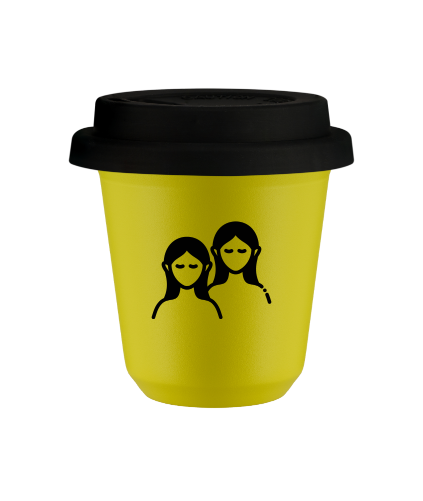 Tasse 80 ml JAUNE "Gémeaux (noir)", avec couvercle noir Tasse 80 ml JAUNE "Gémeaux (noir)", avec couvercle noir
