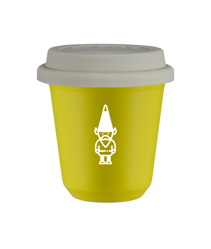Tasse 80 ml JAUNE "Nain 1 (blanc)", avec couvercle blanc