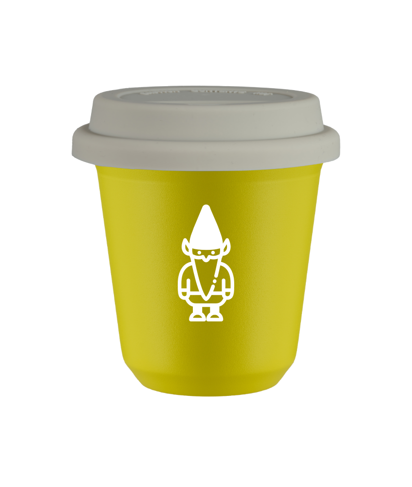 Tasse 80 ml JAUNE "Nain 2 (blanc)", avec couvercle blanc Tasse 80 ml JAUNE "Nain 2 (blanc)", avec couvercle blanc