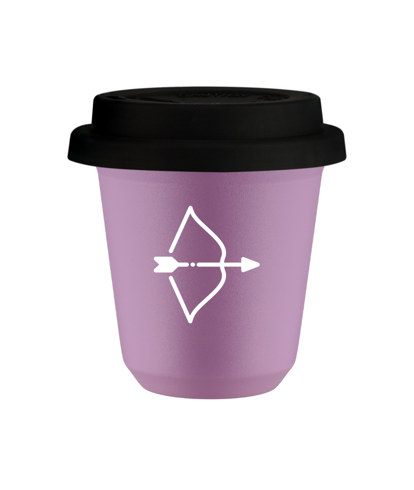 Tasse 80 ml LILAS "Sagittaire (blanc)", avec couvercle noir