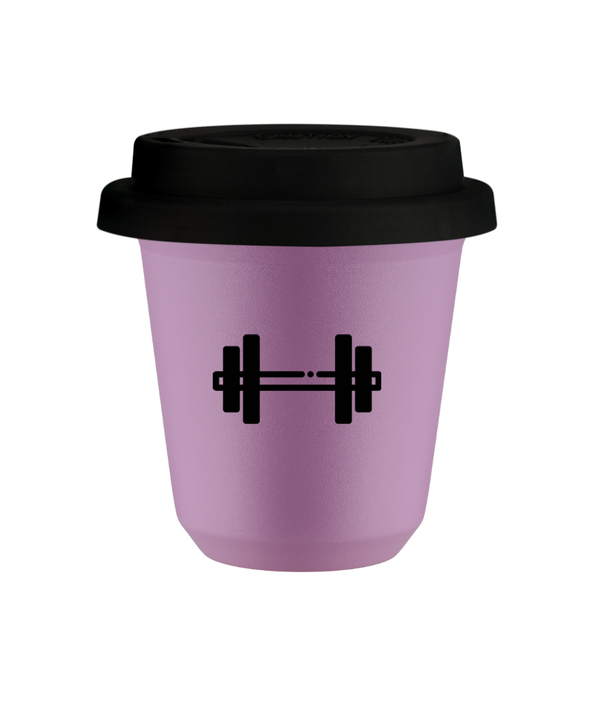 Tasse 80 ml LILAS "Haltère (noir)", avec couvercle noir