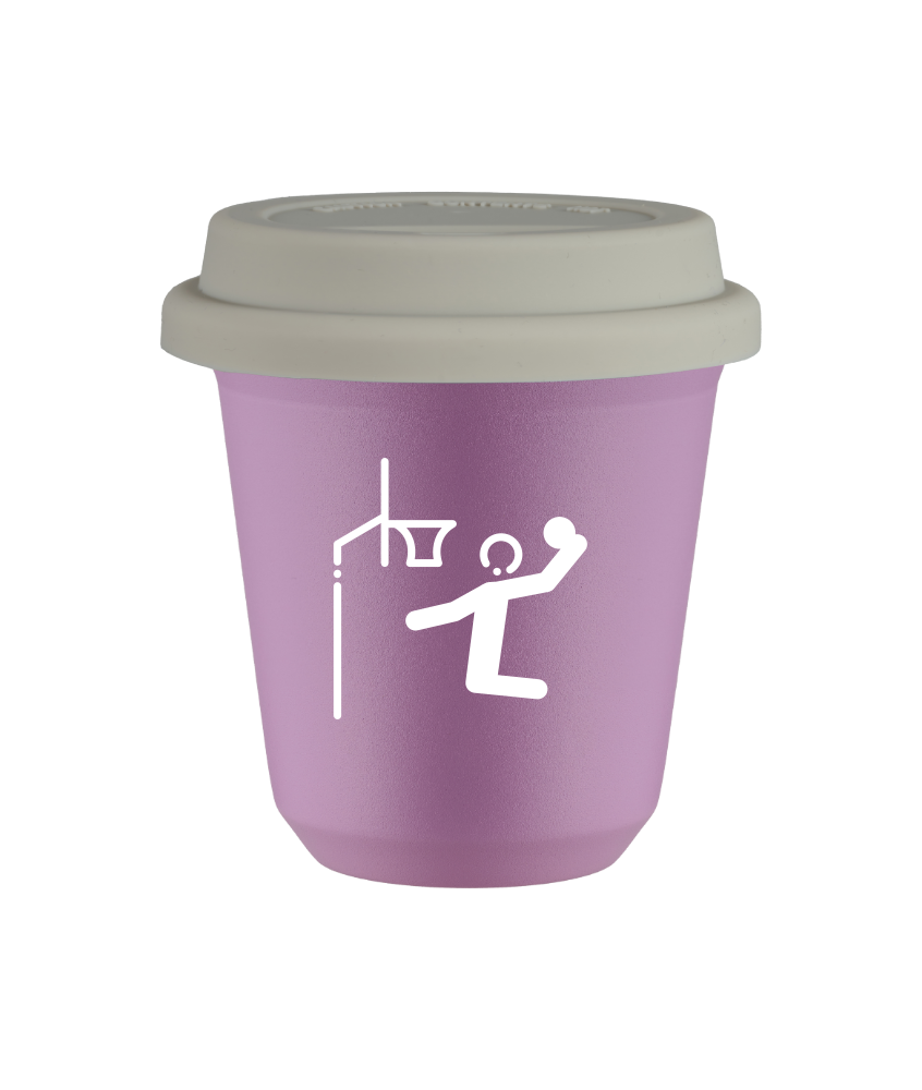 Tasse 80 ml LILAS "Basket-ball (blanc)", avec couvercle blanc