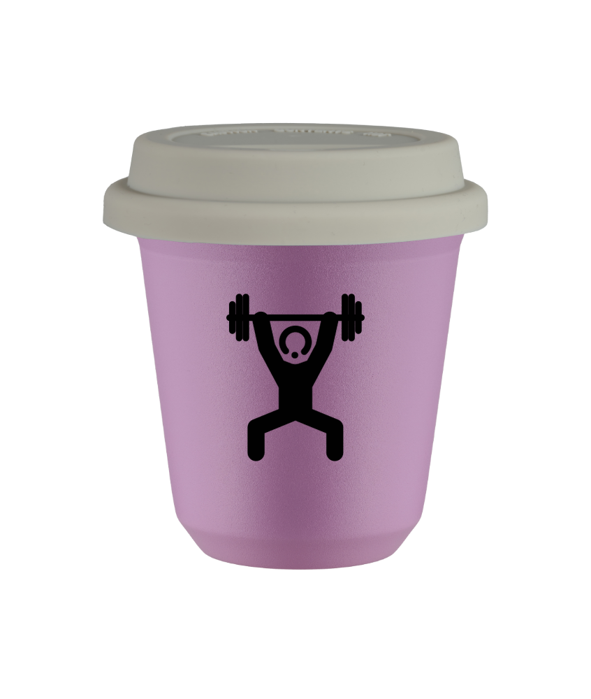 Tasse 80 ml LILAS "Homme fort 1", avec couvercle blanc Tasse 80 ml LILAS "Homme fort 1", avec couvercle blanc