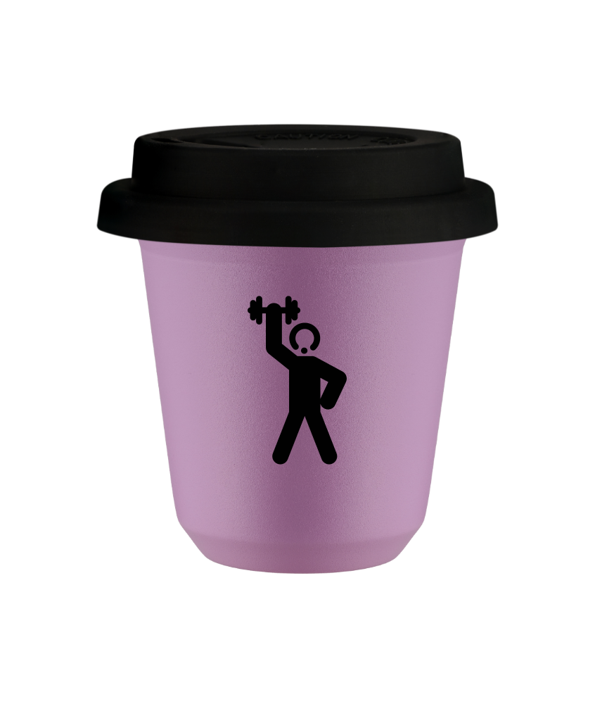 Tasse 80 ml LILAS "Homme fort 2", avec couvercle noir Tasse 80 ml LILAS "Homme fort 2", avec couvercle noir