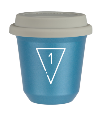 Tasse 80 ml BLEU CLAIR MÉTALLIQUE "1 (blanc)", avec couvercle blanc Tasse 80 ml BLEU CLAIR MÉTALLIQUE "1 (blanc)", avec couvercle blanc