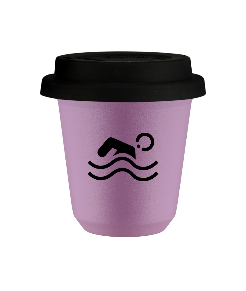 Tasse 80 ml LILAS "Natation", avec couvercle noir Tasse 80 ml LILAS "Natation", avec couvercle noir