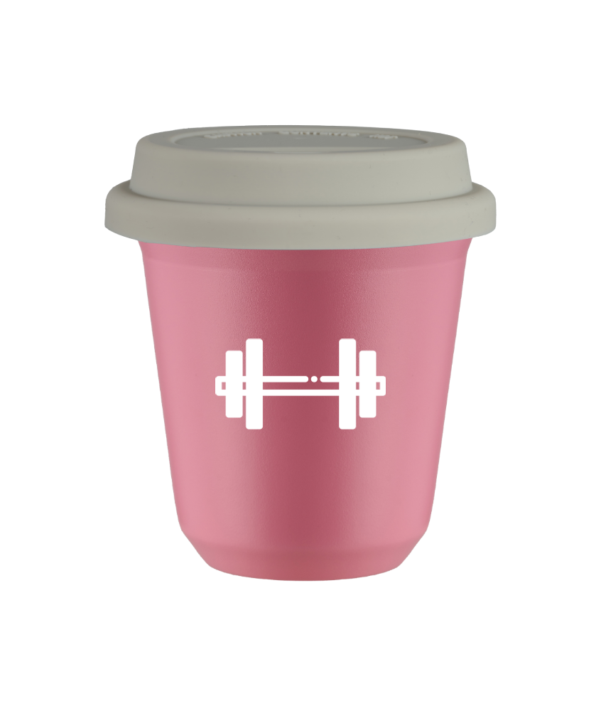 Tasse 80 ml ROSE "Haltère (blanc)", avec couvercle blanc